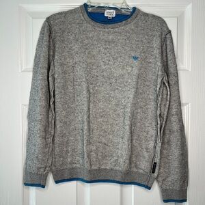 Armani Junior Wool-Blend Crewneck Sweater – Grey w/ Blue Trim | Boys 14A